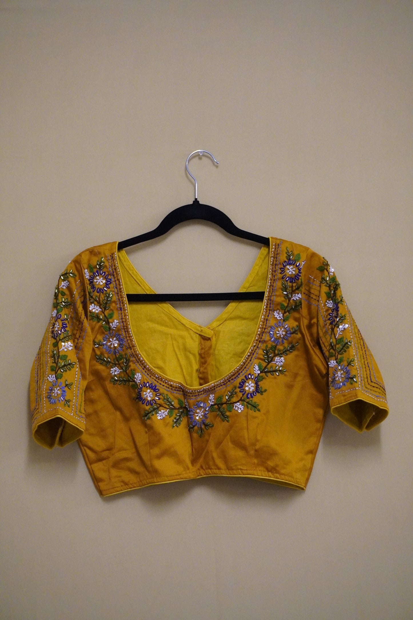 Mustard Pipe Embroidery Blouse