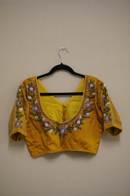 Mustard Pipe Embroidery Blouse