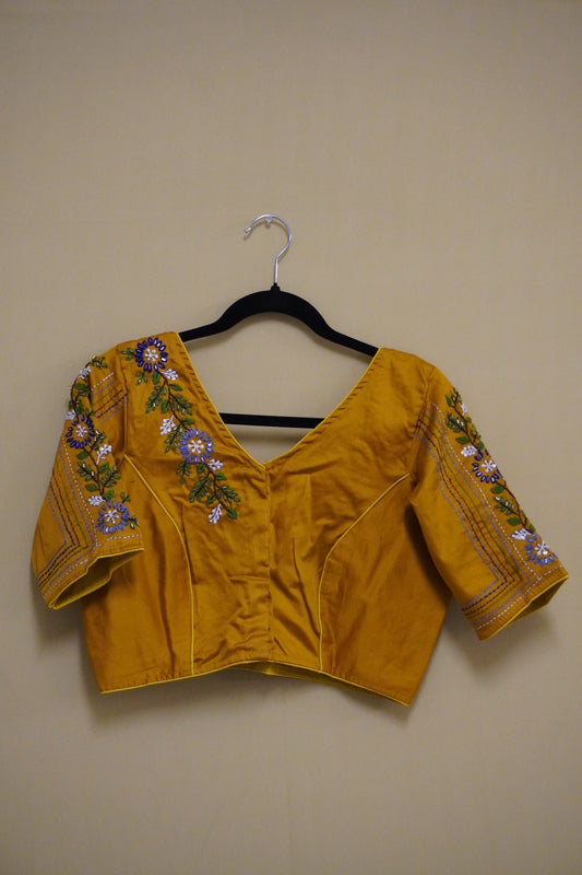 Mustard Pipe Embroidery Blouse