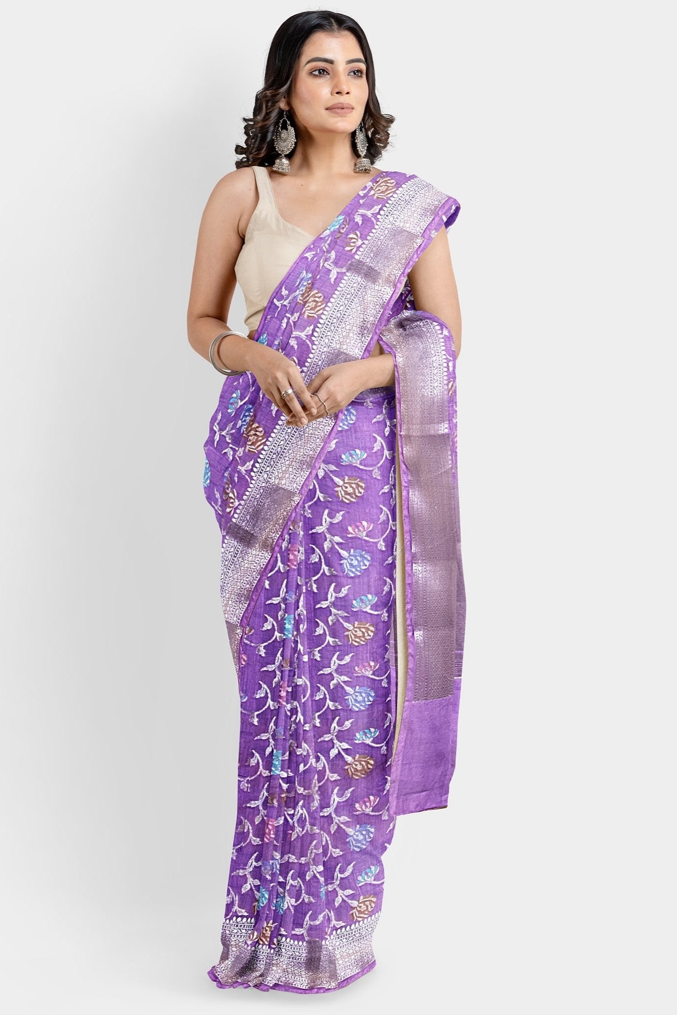 Chiniya Silk Floral Jal Lavender Saree