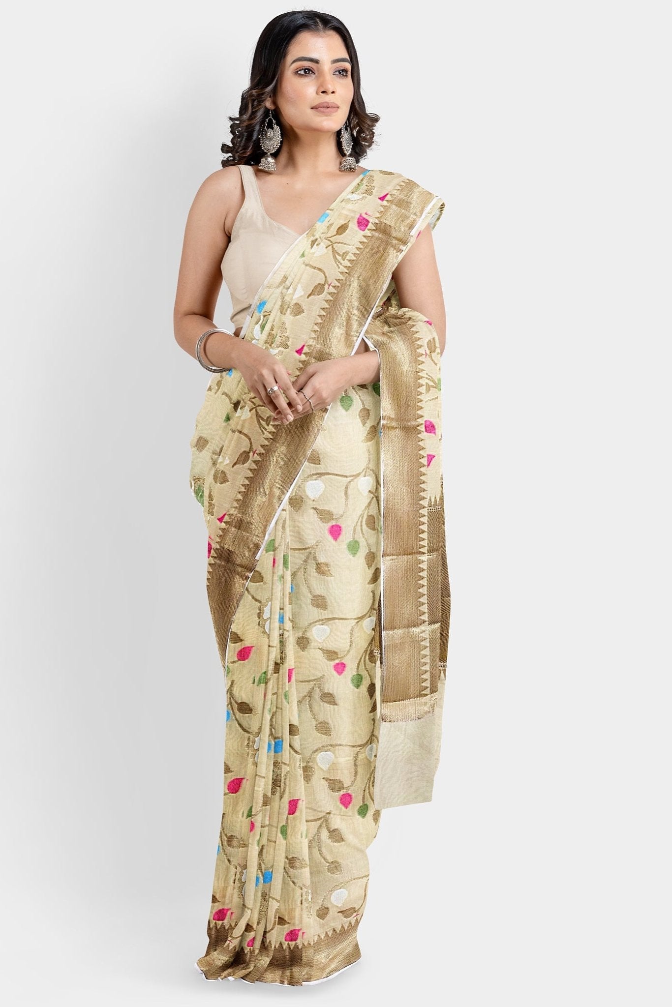 Banarasi Tissue All Over Floral Jal Gold Saree