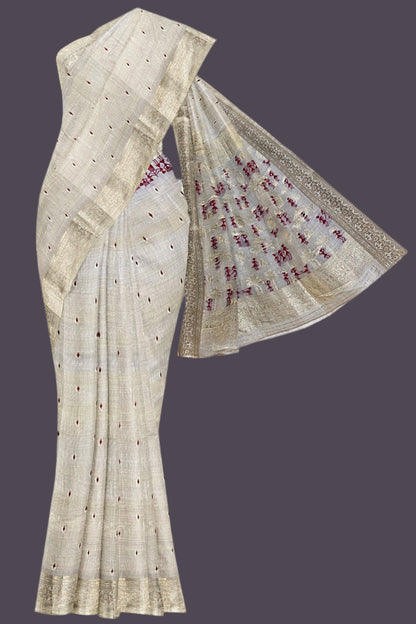 Munga tribal weaving Beige saree
