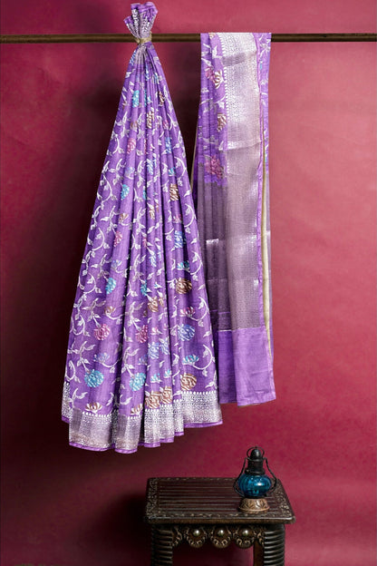 Chiniya Silk Floral Jal Lavender Saree