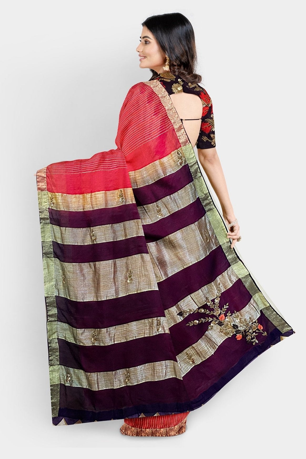 Fancy Red Saree With Work Blouse