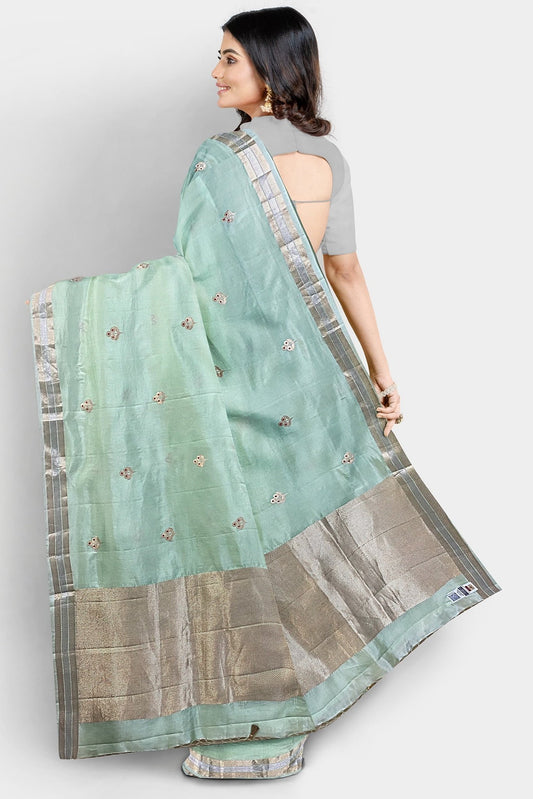 Raw Mango Silk Meena Green Saree