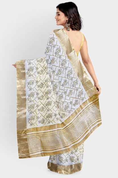 Kosa silk hand cutwork beige saree