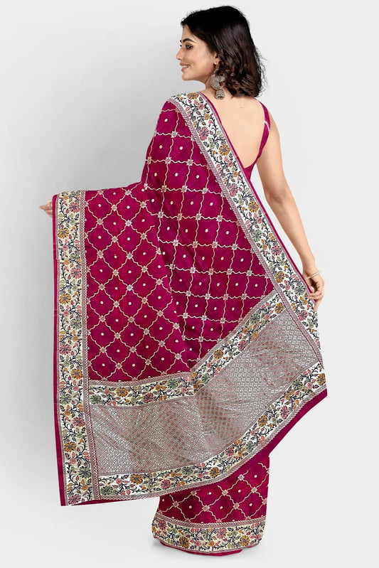 Tussar Georgette Meena Red Saree