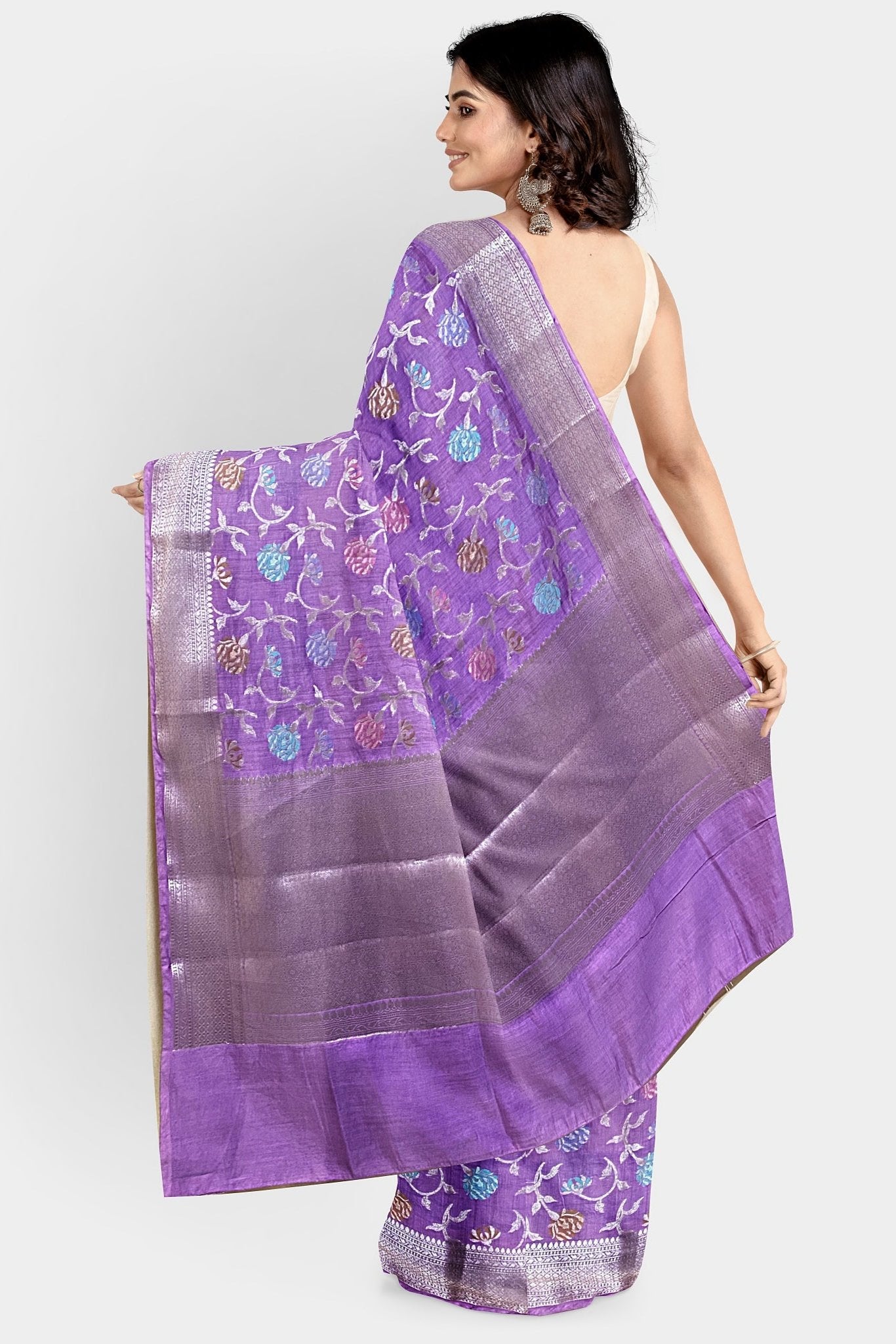 Chiniya Silk Floral Jal Lavender Saree