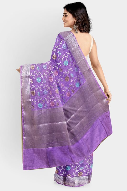 Chiniya Silk Floral Jal Lavender Saree