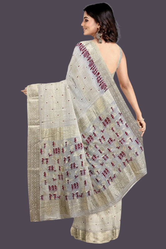Munga tribal weaving Beige saree
