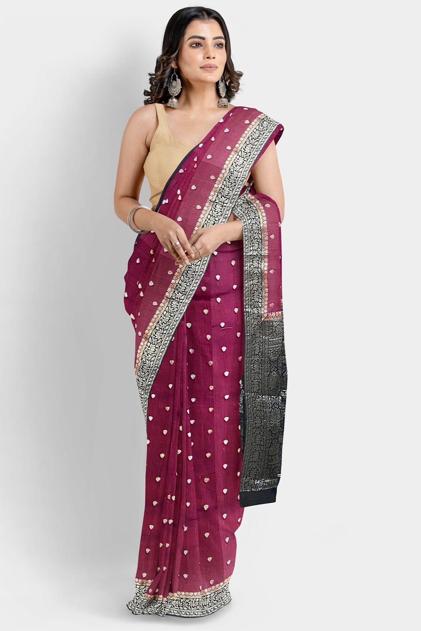 Chiniya Silk Maroon Saree