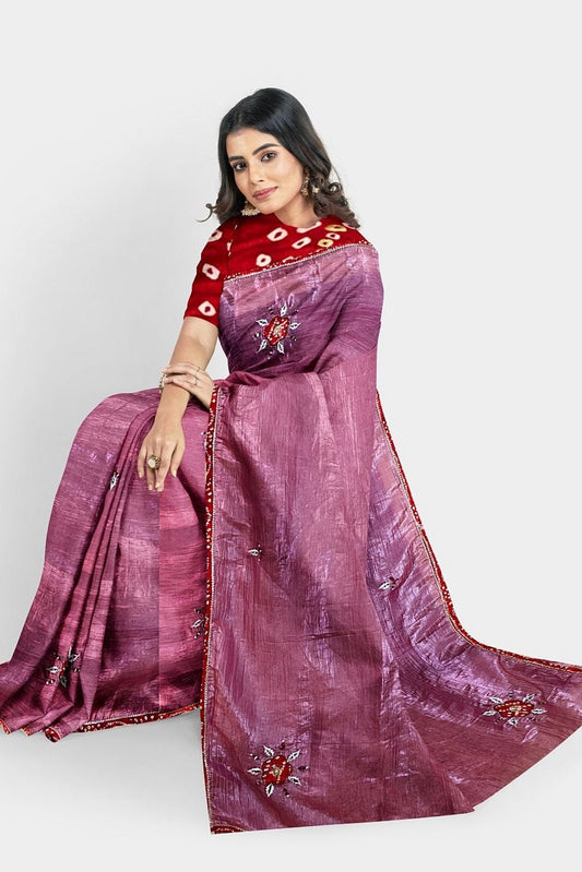 Fancy Bandej Red Saree