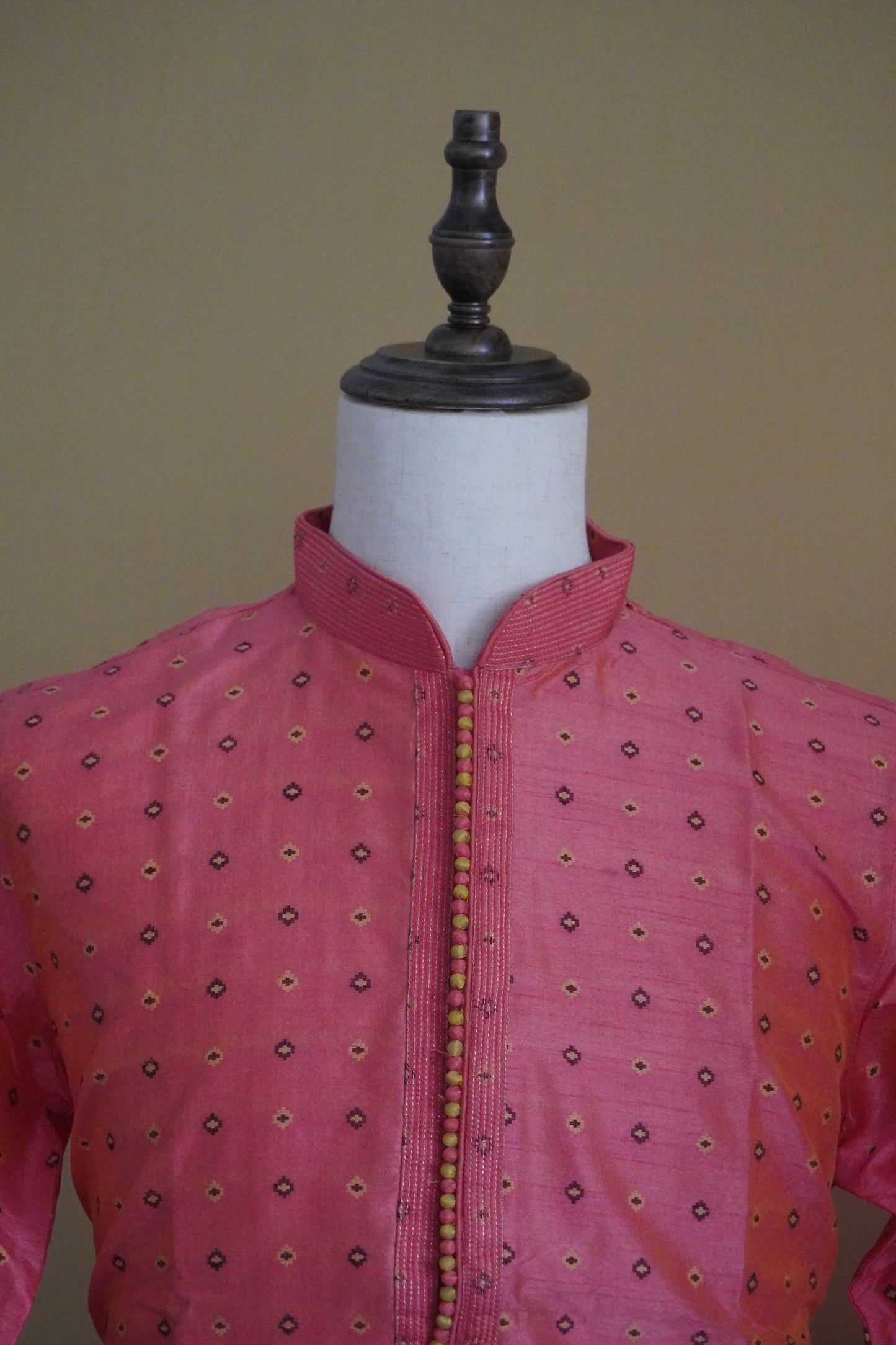 Pink Silk Kurta with Gold Motifs