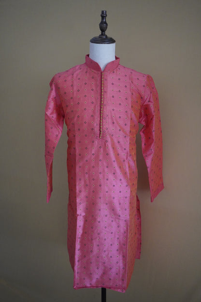 Pink Silk Kurta with Gold Motifs