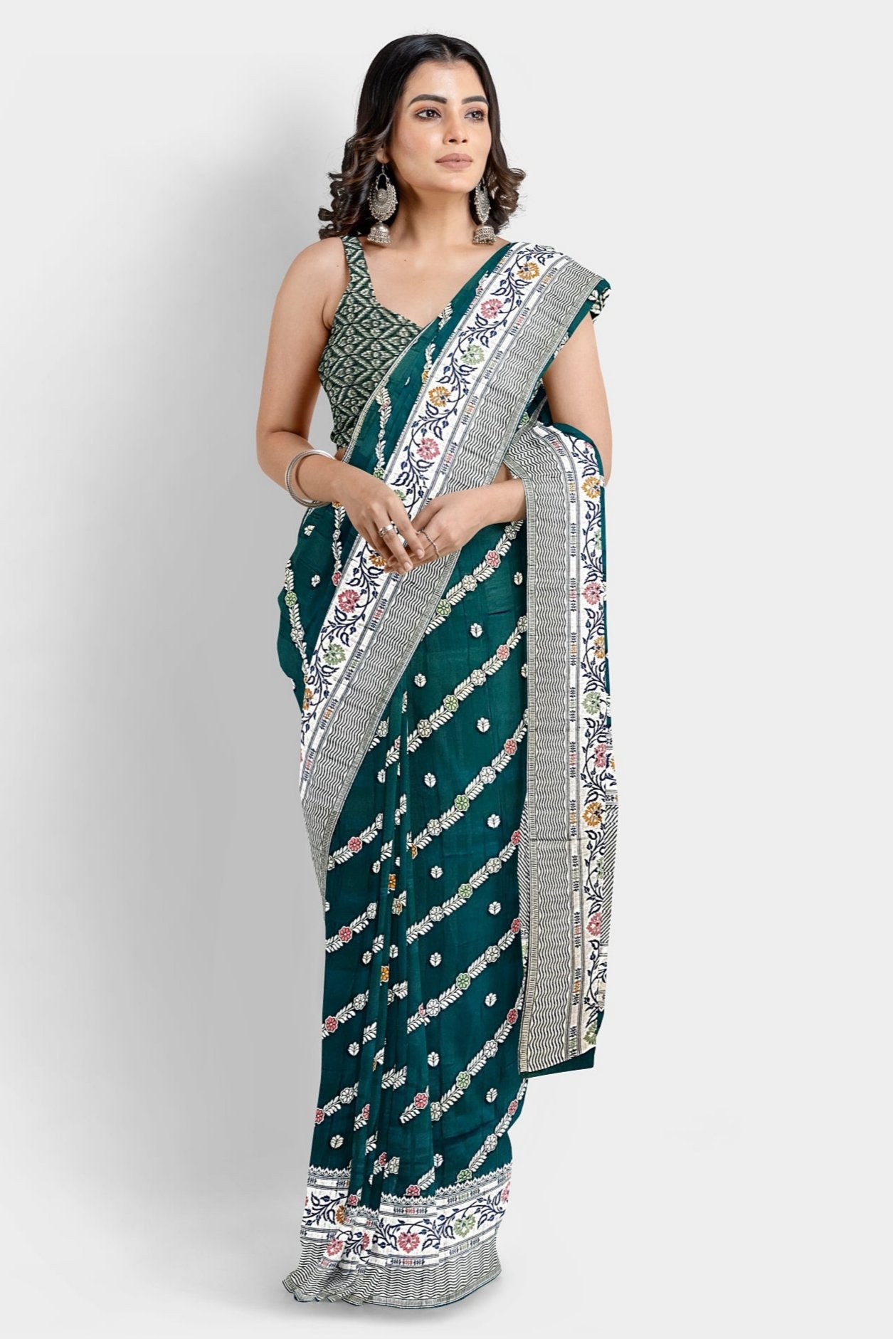 Tussar Georgette Meena Green Saree