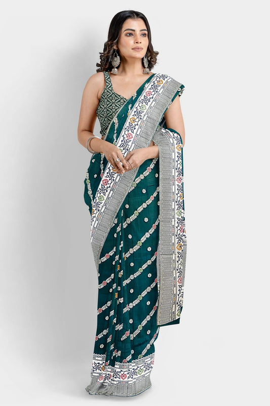 Tussar Georgette Meena Green Saree