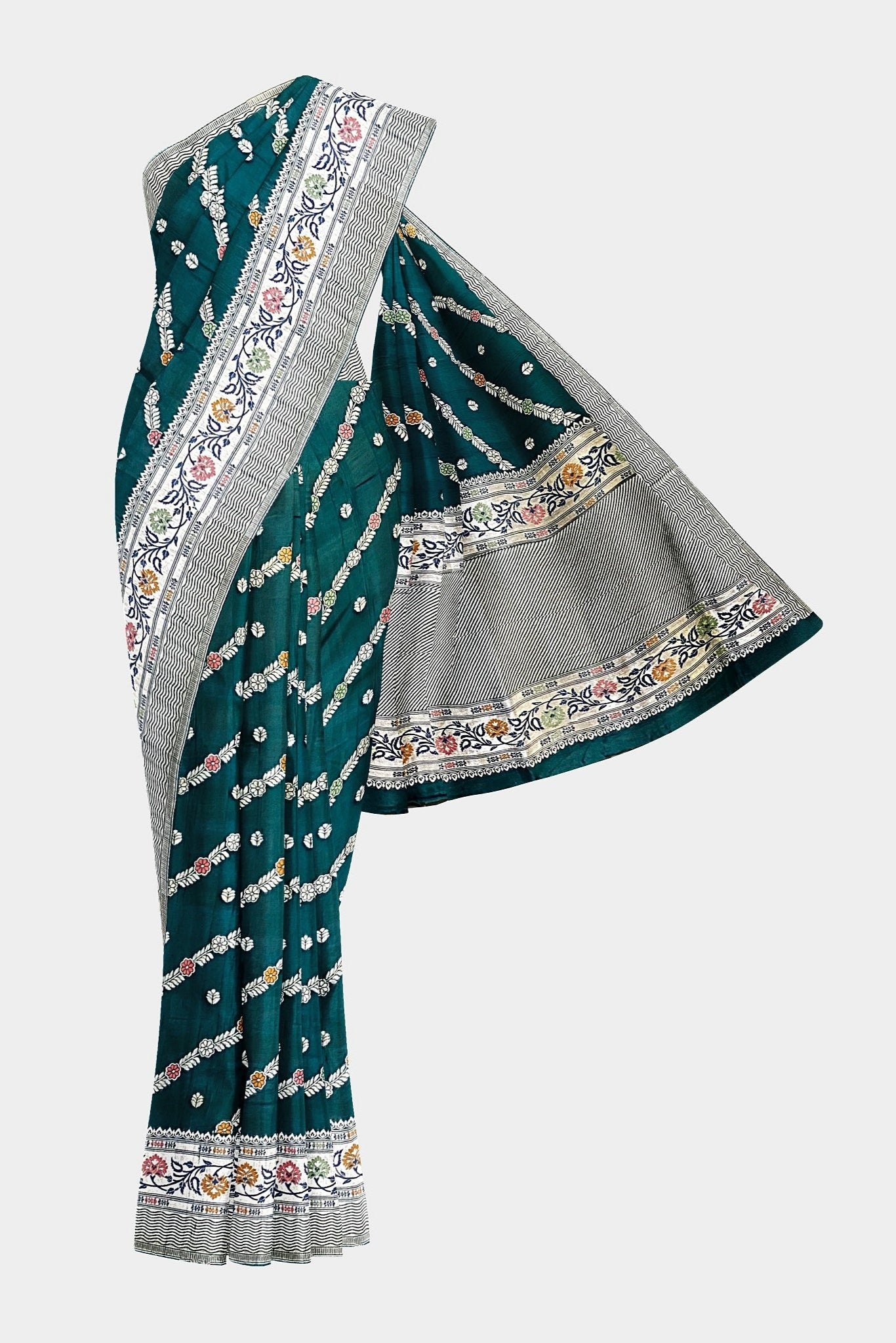 Tussar Georgette Meena Green Saree