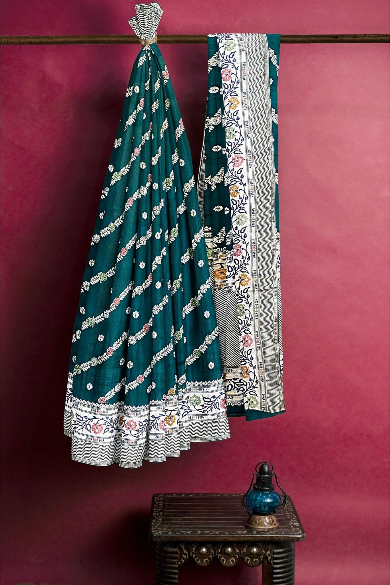 Tussar Georgette Meena Green Saree