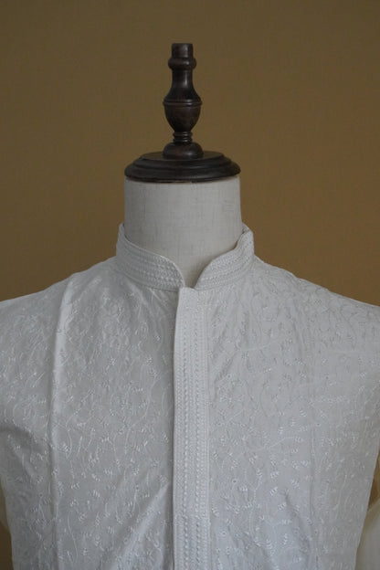 White Thread Embroidery Kurta