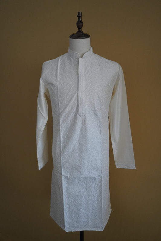 White Thread Embroidery Kurta