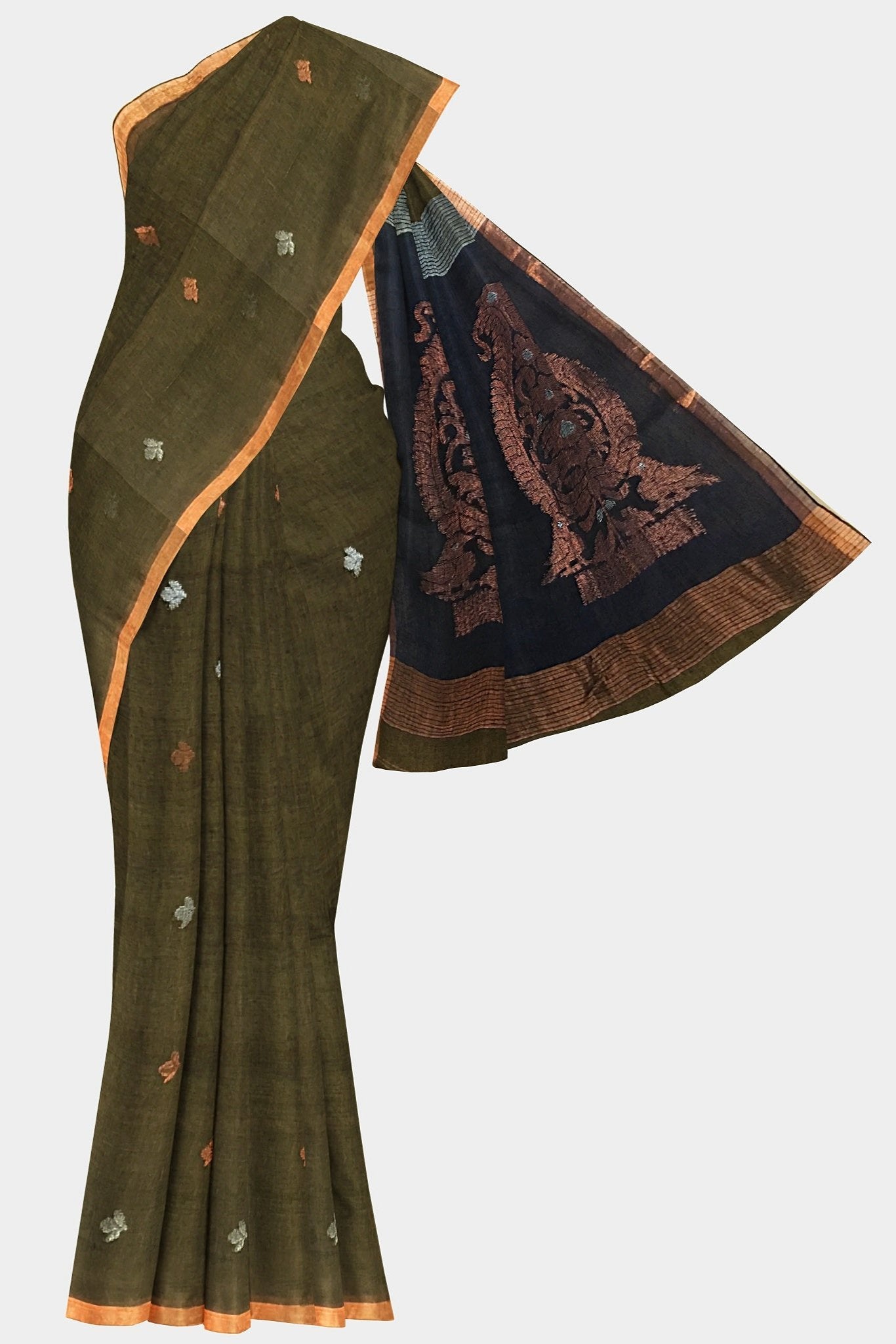 Linen Contrast Green Saree