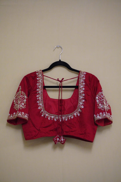 Red pearl hand made blouse - Free size