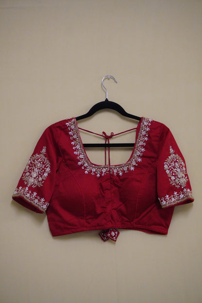 Red pearl hand made blouse - Free size